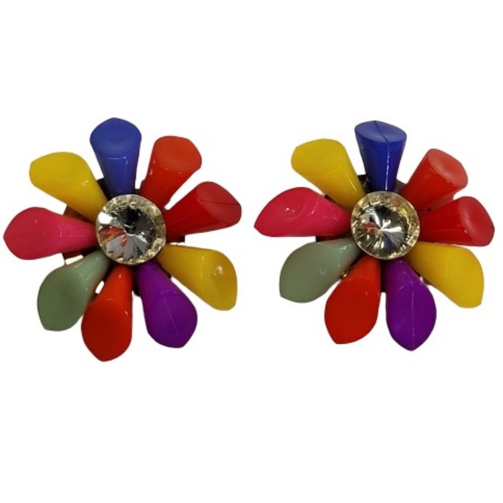 Large Colorful Vintage Pinwheel Earrings